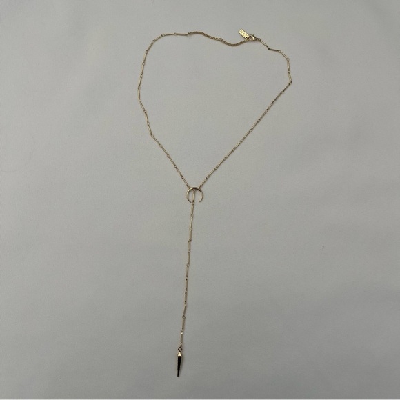Luv AJ x Rachel Zoe Crescent Moon Pave Tusk Gold Tone Lariat Crystal Necklace - Picture 7 of 16